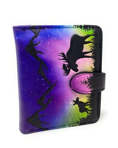 Shag Wear Moose Scene Aurora Borealis Small Animal Wallet for Women and Teen Girls Vegan Faux Leather 4.5