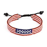 FAHARI USA Handmade Beaded Bracelet – Red White & Blue, Adjustable Rope Bracelet, Patriotic Accessory