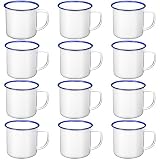Yinder Mini Enamel Camping Coffee Mugs Metal Small Classic Portable White Campfire Mugs Bulk Vintage Cups with Handle for Coffee Tea Picnic Travel Indoor Outdoor Activities(12 oz, 12 Pcs)