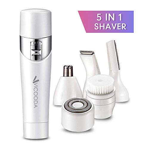 Facial Hair Removal for Women 5 in 1 Painless Electric Hair Removal Kit with Facial Shaver, Nose Trimmer, Eyebrow Trimmer, Body Shaver, IPX 6 Waterproof Hair Remover with USB Charging and Brush.
