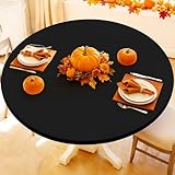 Moosfor Round Spandex Tablecloth, Elastic Fitted Waterproof Tablecloths for 45'-56' Tables, Stretch Washable Picnic Table Cover for Camping, Dining, Indoor and Outdoor, Black