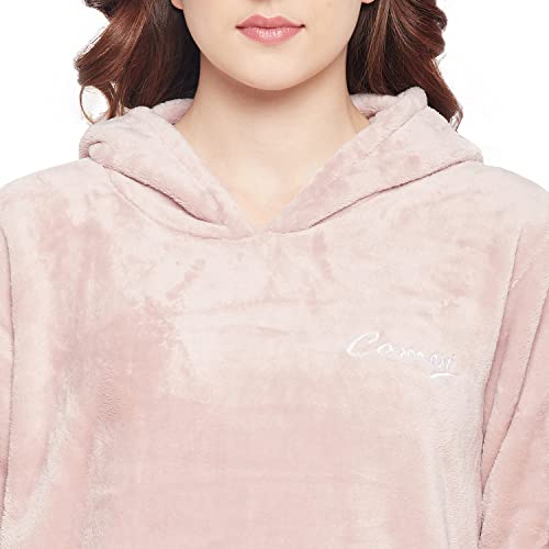 Image of CAMEY Women Winter Full Sleeve Top and Pajama Pants Regular Fit Night Suit Hooded Top and Pyjama Set Ladies Night Dress (Free Size, Peach)