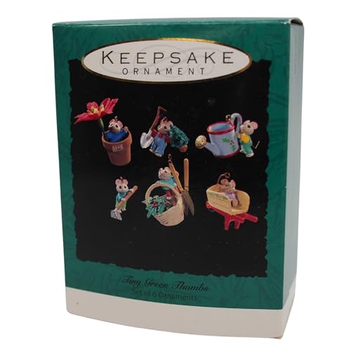 Hallmark 1993 Tiny Green Thumbs Six Tiny Mice Collection Set of 6 Miniature Ornaments QXM4032