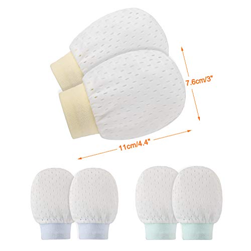 Hifot Newborn Baby Mittens No Scratch Mittens 3 Pair, Infant Toddler Boys Girls Soft Adjustable Anti Scratch Cotton Gloves Mittens for Baby Care (Style 2) - Thumbnail 2