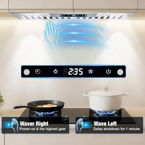 Image of Range Hood Insert 30 Inch, 900 CFM Built in Vent Hood | Stainless Steel, Gesture & Touch Control, Ducted /Ductless Convertible, 3-Speed Fan with Charcoal Filter