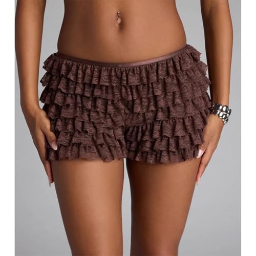 Image of Women Ruffle Bloomers Y2k Lace Trim Lolita Pettipants Cute Layered Frill Pumpkin Bottom Shorts Sweet Booty Panties