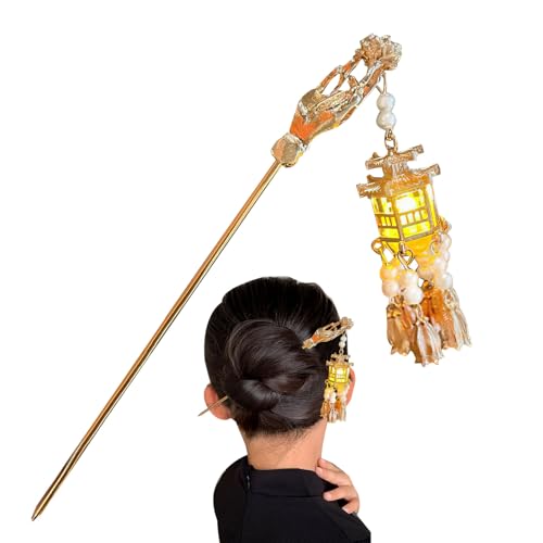 Palillos para el pelo con colgantes, palitos brillantes con, con de farol brillante, estilo antiguo chino vintage para hacer accesorios