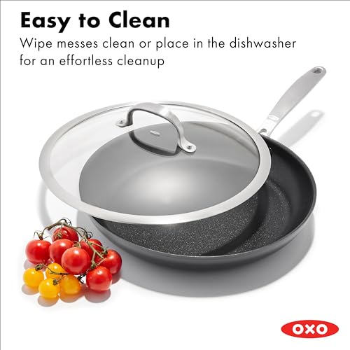 OXO Enhanced 12” Nonstick Frying Pan Skillet with Lid, Ceramic PFAS-Free Cookware, Durable Hard Anodized, Scratch Resistant, Stainless Steel Handle, Eggs & Omelets, Dishwasher & Oven Safe, Black - image 5