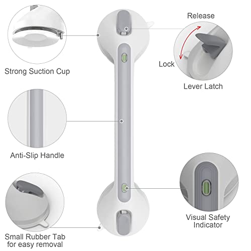 16 Inch Long Suction Grab Bar For Bathroom Indicator Light, Suction Shower Balance Assist Bar Support Rail Helping Handle For Tub Elderly Seniors Handicap Strong Suction Bathtub Grips Non Slip Sticker #TOP2