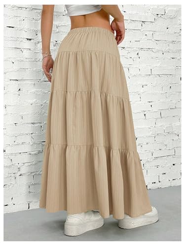 Image of Verdusa Women's Long Maxi Skirt Boho Flowy Flared Ruffle Skirts 2026 Beach Vacation Summer Going Out Outfits