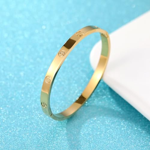 Friendship Love Bracelet for Women - 18K Gold Plated Titanium Steel Cuff Bangle | Cubic Zirconia Jewelry Gift, Simple & Durable Everyday Wear (S/M/L Size)4