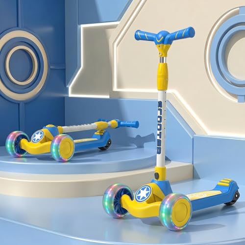 Image of StarAndDaisy Kids Kick Scooter for 3+ Year, kick Scooter for Kids, Skating Scooter with Light Up LED Wheels, Adjustable Handle Height, Foldable 3 Wheel Skate Scooter for Boys Girls 3-12 Years