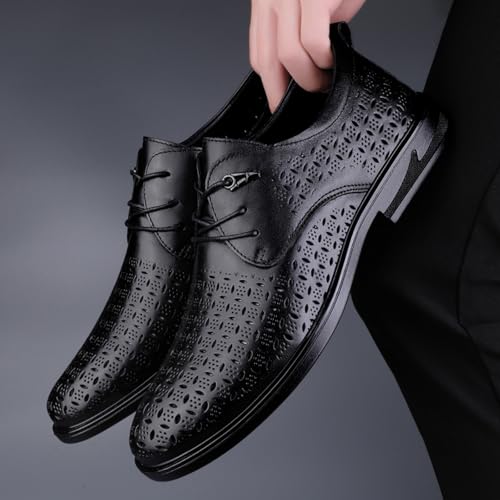 Men's Cowhide Leather Hollow - Out Perforated Lace - up Oxfords Brogue Shoes Black2