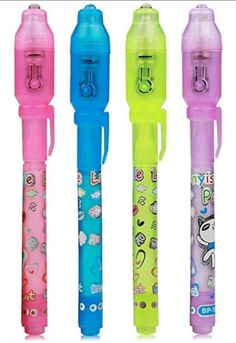 Image of ECLET Magic (Invisible) Pen with UV Light | Best Return gifts for kids| Birthday Party Return gift in bulk, Pen Gift Set (Pack of 10, Ink Color - Invisible)