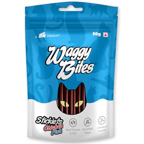 Sticklets Dry Chicken and Fish Bites for Cats | No Added Sugar | Contains Taurine | 50 g | Pack of 2