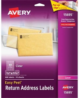 Avery Easy Peel Clear Return Address Labels for Laser Printers, 0.6 x 1.75 Inches, Pack of 600 (15695) by Avery Office Product