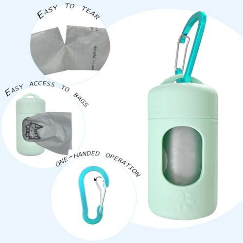Image of Dog Poop Bag Dispenser for Leash with Snap Clip, Skin-friendly Texture Waste Bag Holder for Dog Walks and Cats, Pets Litter Bag Container, Indoor & Outdoor Use (Green, 1)