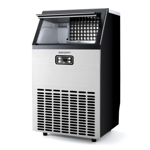 EUHOMY Commercial Ice Maker Machine, 200lbs Daily Output, Under Counter ice Machine with 65lbs Ice Storage Capacity, Perfect for Home/Bar/Restaurant/Outdoor Activities(Stainless Steel)