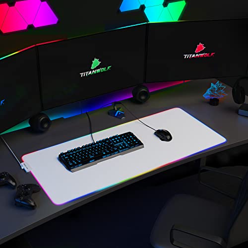 Tapis de souris XXL blanc grand format antidérapant LED multicolore PC - 6