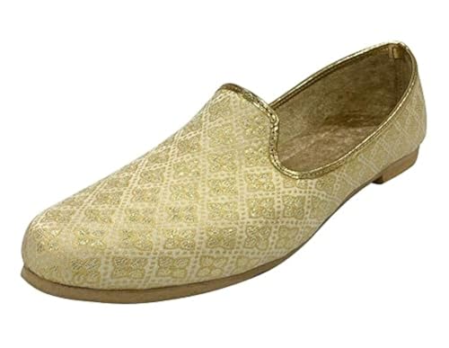 Mens Ethnic Designer Punjabi Jutti for Men Cream Gold Shoes Wedding Khussa Traditional Handmade Loafers