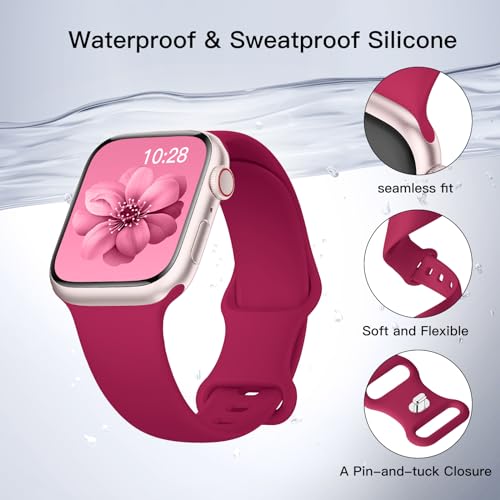 Yoohoo Soft Silicone Strap Compatible with Apple Watch Straps 38mm 40mm 41mm 42mm 44mm 45mm 46mm 49mm Women Men,Sport Replacement Bands for iWatch Series 11 10 9 8 7 6 5 4 3 2 1 SE Ultra,Deep Rose Red - Image 3