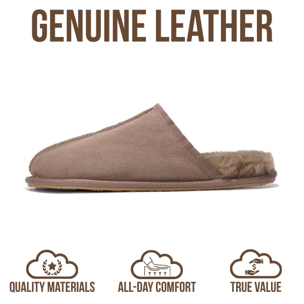 Image of Project Cloud Men's 100% Genuine Leather Shearling Memory Foam Slippers | Genuine Shearling Lining and Lightweight Non-Slip Indoor & Outdoor Wear Slippers for Men - Water-Resistant Mens Slippers