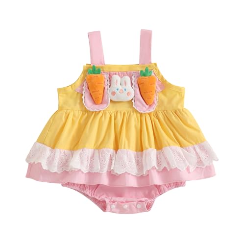 Image of Sprifallbaby My First Easter Baby Girl Outfits Bunny Carrot Sleeveless Romper Dress Newborn Cute Easter Photoshoot Clothes