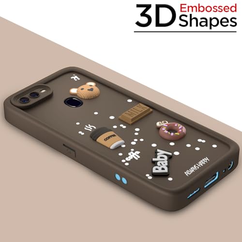 Image of Outlouders Back Cover for Oppo F9 / F9 Pro / A5 / A5S / A7 / A11K / A12 / Realme 2 /2 Pro / U1 | 3D Cartoon Cute Fun Bear | Silicone Full Body Protection Bumper Case (Brown)