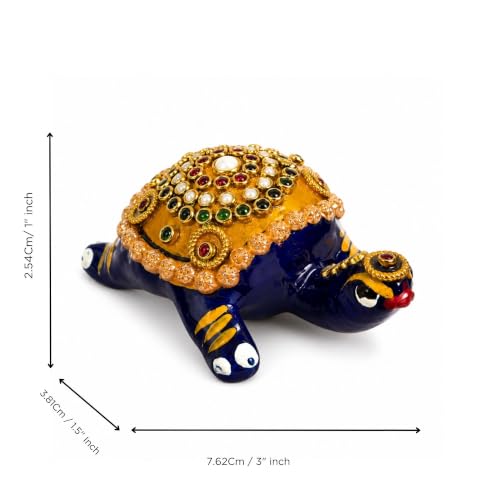 Image of eCraftIndia Decorative Turtle Showpiece for Home Decor | Handcrafted Stone & Pearl Work Tortoise Figurine | Vastu Feng Shui Decorative Table Accent for Home & Office