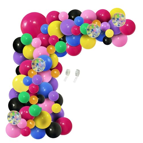 JULLIZ 126pcs 80s 90s Theme Party Decorations, Balloon Garland Kit, 6pcs Inflatable Ball Retro Mobile Phone Guitar Microphone Radio Boom Box Balloons, for Back to 80s 90s Hip Hop Party Supplies