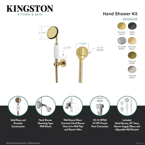 Kingston Brass KX10202SE Kit de Ducha Manual Vintage Latón Pulido miniatura 3