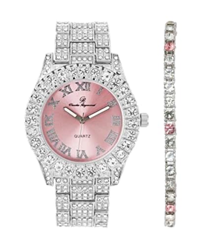 Montre Iced Out femme Charles Raymond Big Rocks strass cadran rose