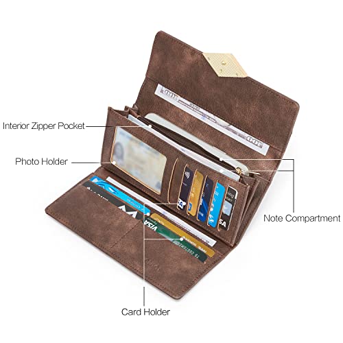 Cluci Women Wallet Vegan Leather Designer Trifold Multi Card Organizer Lady Clutch Two-Toned Coffee #TOP3