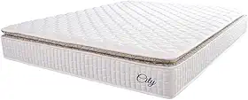 Colchão Casal Molas Ensacadas City Pillow Top 138x188x23cm Branco/Bege Hellen - Suporta até 110kg por Pessoa