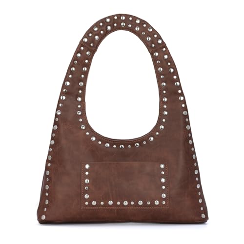 GOKTOW Y2K Studded Hobo Bag - Women PU Leather Vintage Tote Shoulder Purse for Daily Commute