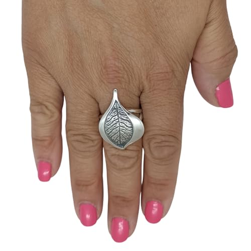 Bague feuille en argent 925 fait main anneau ajustable de créateur - 5