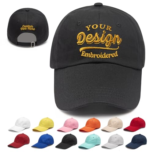 Custom Embroidered Hats, Personalized Emboridery Baseball Caps with Text Logo, Customized Hat Gifts for Men Women (Black)