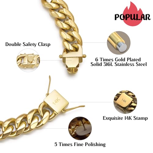 CG&KYGG 12MM 18MM 14K Gold Plated Cuban Link Bracelet for Men, Chunky 316L Stainless Steel Chain for Women, Gift for Birthday & Holiday(Delicate Package, Double Safety Clasp with 14K Stamp)2