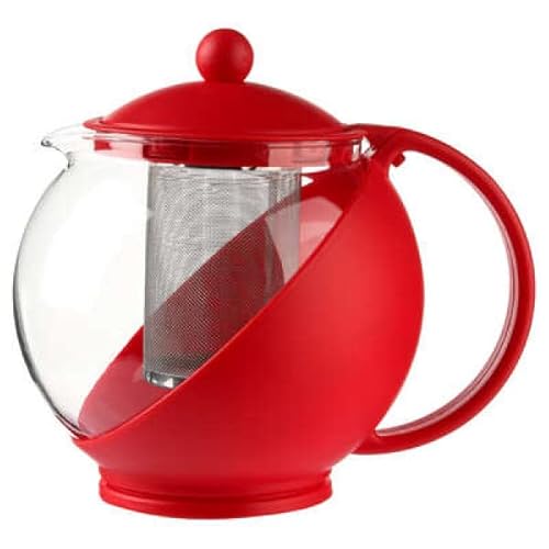 BIBBOSTORE Tetera de Cristal 1250ml, Tetera con Filtro Infusor de Acero Inoxidable, Teteras para Té, para Infusiones, Resistente al Calor (Rojo) Cover