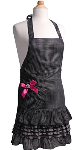 Flirty Aprons FA:GM-21003 Girls Apron, Black/White/Pink