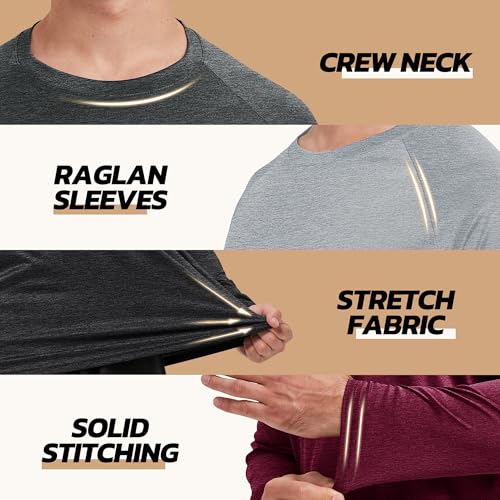 3 Pack Long Sleeve Shirts for Men - Quick Dry Moisture Wicking UV UPF Sun Protection T-Shirts for Casual Workout Fishing3