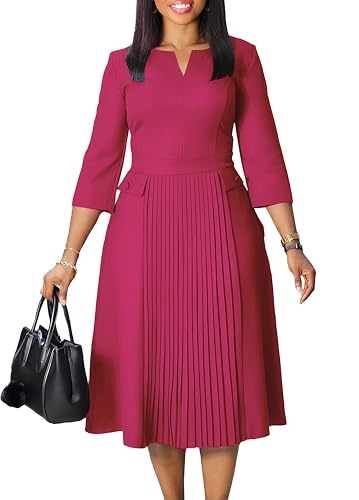 Image of Wear to Work Midi Dress for Women Business Casual A-line Dress Elegance Church Outfits