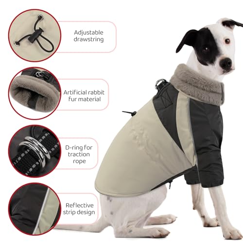 CITÉTOILE Hundemantel Winter, Wasserdicht & Winddicht Mit Geschirr für Kleine, Mittlere und Große Hunde, Reflektierende Hundejacke Mit Bauchschutz