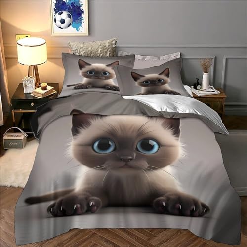 Housse de couette chat 140x200 parure lit microfibre single - 6