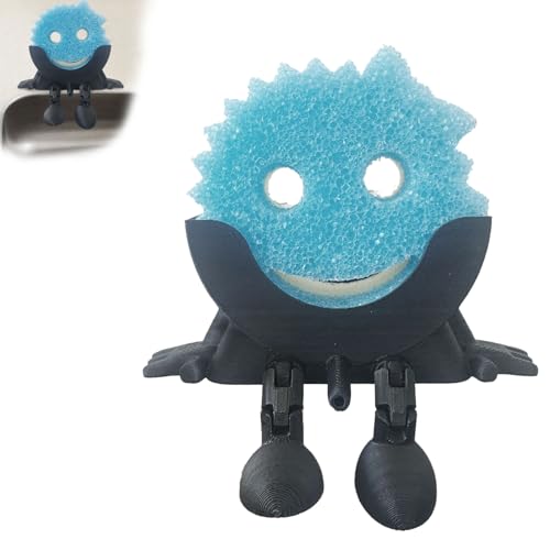 Cesujowaz Cute Hanging Sponge Holder with Drainage Peeing Scrub Sponge Holder for Kitchen Sink Funny Sponge Stand 3D Printed Countertop Kitchen Sink Caddy (Black/White) (Black Round)