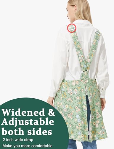 Image of Cozy Adjustable Cross Back Aprons for Women with Pockets Cotton Linen Cooking Kitchen Baking