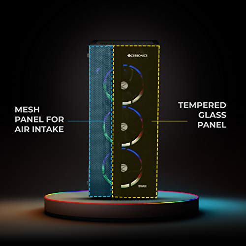 Image of ZEBRONICS Zeb-Ivar Premium Gaming Cabinet with ATX /mATX Motherboard Support, USB 3.0, AIO Cooler Support, 120mm Multicolor LED Fan, Tempered Glass Panel, dust Filter and mesh for air Flow