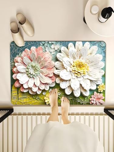 Image of Blairmore Bathroom Mat, Door mat, Rubber Non-Slip Quick Dry Rugs Fit Under Door Super Absorbent Thin Fashion Washable Oval Floor Bath Mat for Bathroom, Bathtub,Shower and Sink (Sunflower | 3)