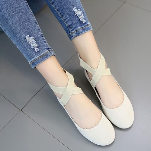 Niction Ballet Flats Shoes for Women Elastic Ankle Straps Flat Suede Round Closed Toe Slip On Shoes Comfortable Work Wedding Office Casual Shoe4