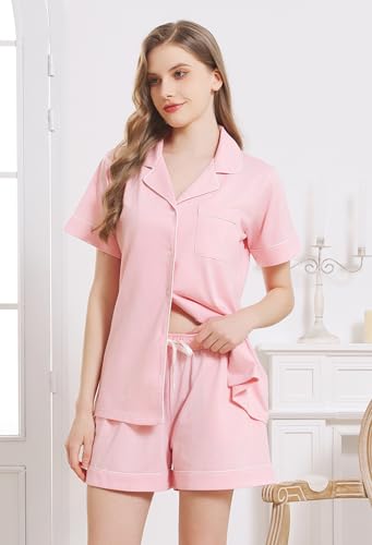 HEARTNICE Pajamas for Women, Button Down Pajama Shorts Set Summer Solid Pjs Sets2